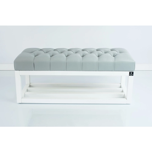 Ławka Pufa Pikowana Ekoskóra Popiel Guzik Tapicerowany LPP-3 + Wieszak Ścienny WDC-19