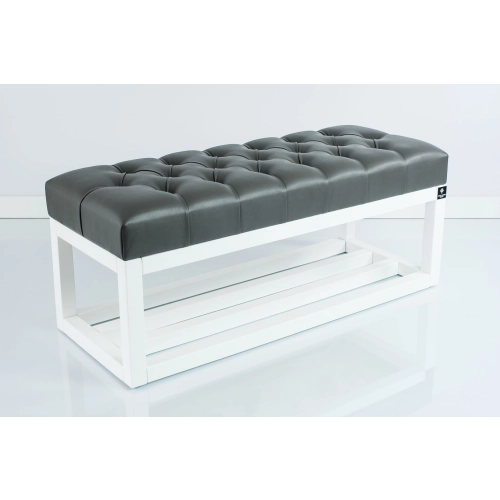 Ławka Pufa Pikowana Ekoskóra Grafit  LPP-3 + Wieszak Ścienny WDC-17