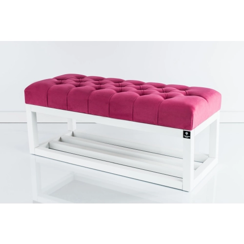 Ławka Pufa Pikowana Różowy Guzik Tapicerowany LPP-3 + Wieszak Ścienny WDC-19