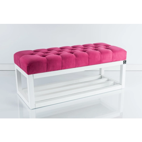 Ławka Pufa Pikowana Różowy Guzik Tapicerowany LPP-3 + Wieszak Ścienny WDC-19