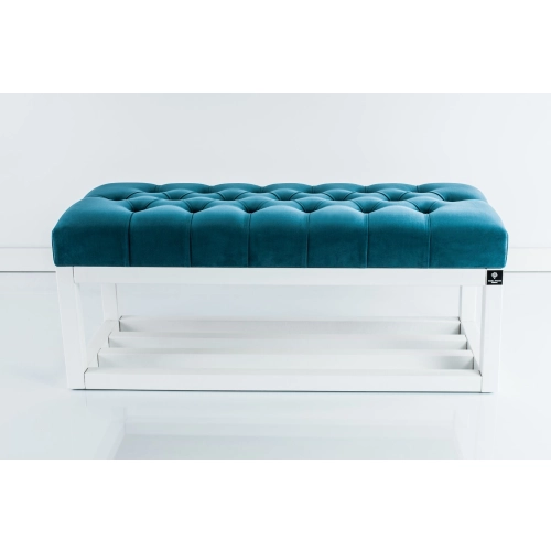 Ławka Pufa Pikowana Turkus Guzik Tapicerowany LPP-3 + Wieszak Ścienny WDC-5 Kolory