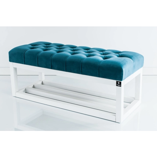 Ławka Pufa Pikowana Turkus Guzik Tapicerowany LPP-3 + Wieszak Ścienny WDC-5 Kolory