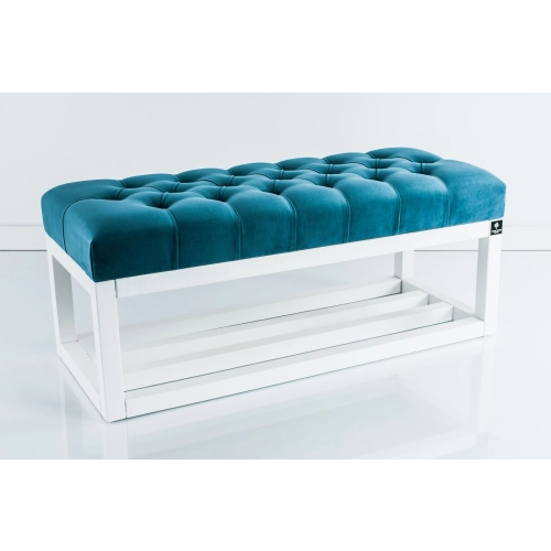 Ławka Pufa Pikowana Turkus Guzik Tapicerowany LPP-3 + Wieszak Ścienny WDC-5 Kolory