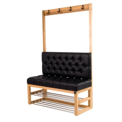 Ławka Szafka Pufa Pikowane Siedzisko Ekoskóra Czarny Wieszak LPP-31 Rozmiary od 50 cm do 200 cm