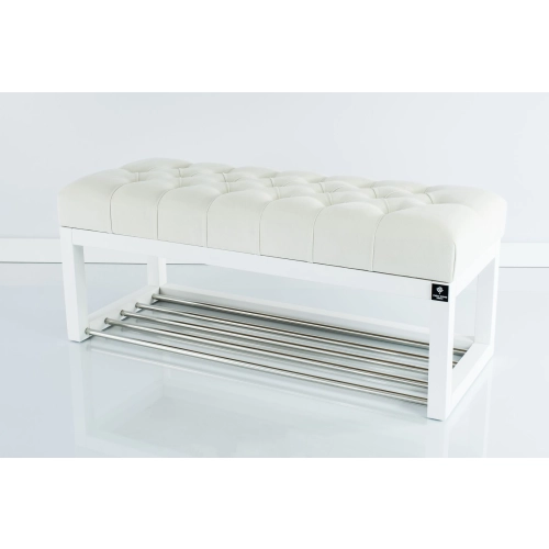 Ławeczka Pufa Pikowana Biały Guzik Tapicerowany LPP-4 + Wieszak Ścienny WDC-19 Kolory