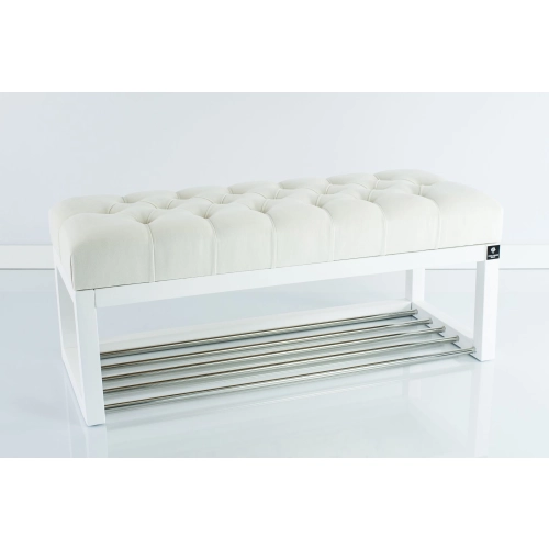 Ławeczka Pufa Pikowana Biały Guzik Tapicerowany LPP-4 + Wieszak Ścienny WDC-19 Kolory