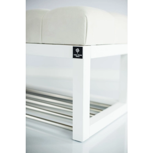 Ławeczka Pufa Pikowana Biały Guzik Tapicerowany LPP-4 + Wieszak Ścienny WDC-19 Kolory