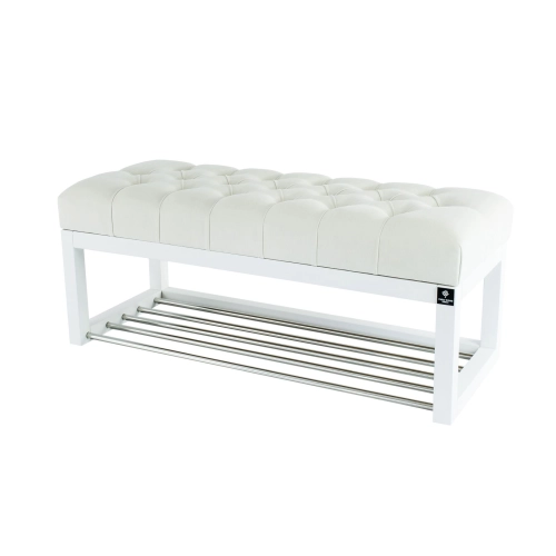 Ławeczka Pufa Pikowana Biały Guzik Tapicerowany LPP-4 + Wieszak Ścienny WDC-19 Kolory