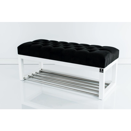 Ławka Pufa Pikowana Czarna Guzik Tapicerowany LPP-4 + Wieszak Ścienny WDC-35 Kolory