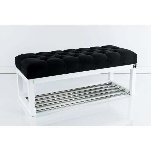 Ławka Pufa Pikowana Czarna Guzik Tapicerowany LPP-4 + Wieszak Ścienny WDC-35 Kolory