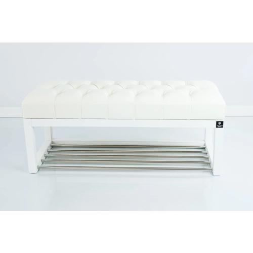 Ławka Pufa Pikowana Ekoskóra Biały Guzik Tapicerowany LPP-4 + Wieszak Ścienny WDC-5 Kolory