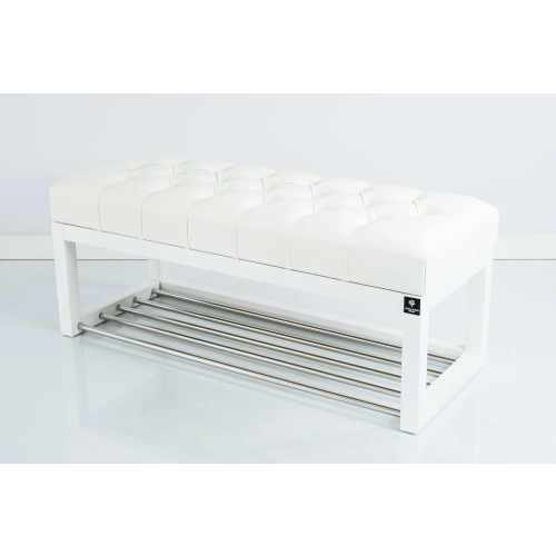 Ławka Pufa Pikowana Ekoskóra Biały Guzik Tapicerowany LPP-4 + Wieszak Ścienny WDC-5 Kolory