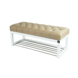 Ławeczka Pufa Pikowana Ekoskóra Beż Guzik Tapicerowany LPP-4 Rozmiary od 50 cm do 200 cm