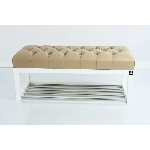 Ławeczka Pufa Pikowana Ekoskóra Beż Guzik Tapicerowany LPP-4 + Wieszak Ścienny WDC-19 Kolory