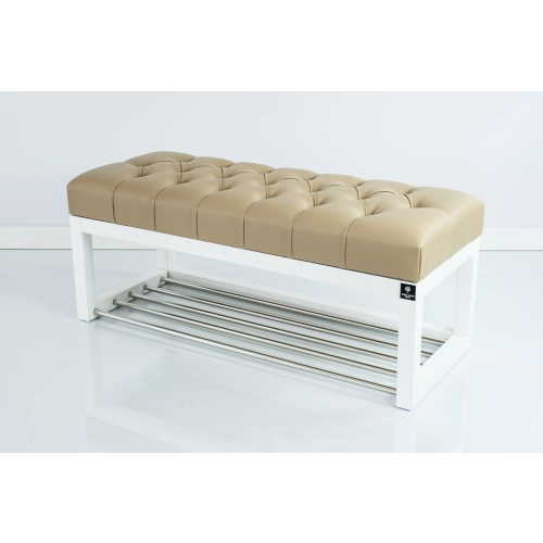 Ławeczka Pufa Pikowana Ekoskóra Beż Guzik Tapicerowany LPP-4 + Wieszak Ścienny WDC-19 Kolory