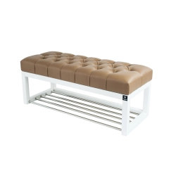 Ławeczka Pufa Pikowana Ekoskóra Cappuccino Guzik Tapicerowany LPP-4 Rozmiary od 50 cm do 200 cm