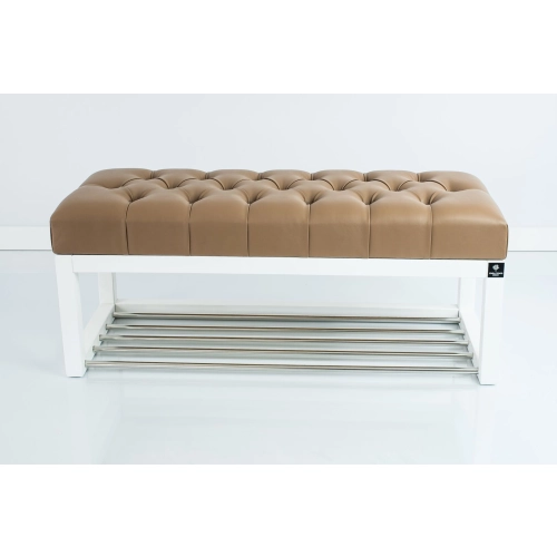 Ławka Pufa Pikowana Ekoskóra Brąz Guzik Tapicerowany LPP-4 + Wieszak Ścienny WDC-5 Kolory