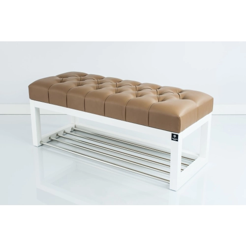 Ławka Pufa Pikowana Ekoskóra Brąz Guzik Tapicerowany LPP-4 + Wieszak Ścienny WDC-5 Kolory