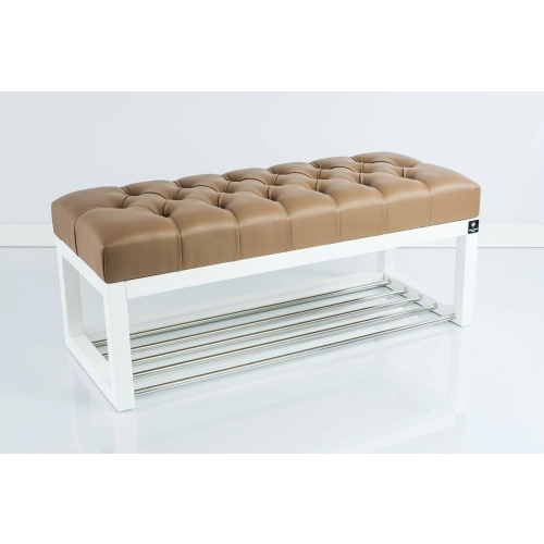 Ławka Pufa Pikowana Ekoskóra Brąz Guzik Tapicerowany LPP-4 + Wieszak Ścienny WDC-5 Kolory