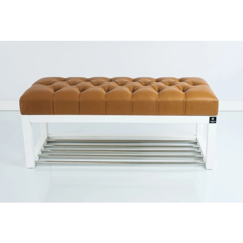 Ławeczka Pufa Pikowana Ekoskóra Cappucino Guzik Tapicerowany LPP-4 Rozmiary od 50 cm do 200 cm