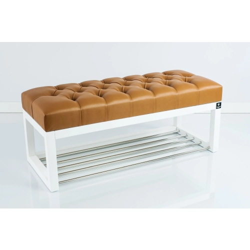 Ławeczka Pufa Pikowana Ekoskóra Cappucino Guzik Tapicerowany LPP-4 Rozmiary od 50 cm do 200 cm