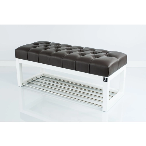 Ławeczka Pufa Pikowana Ekoskóra Brąz Guzik Tapicerowany LPP-4 + Wieszak Ścienny WDC-19 Kolory