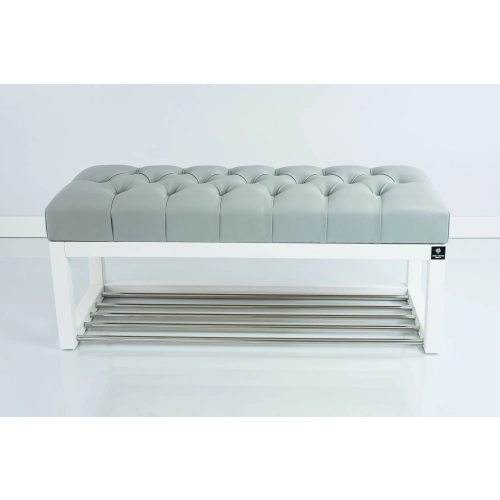 Ławka Pufa Pikowana Ekoskóra Popiel Guzik Tapicerowany LPP-4 + Wieszak Ścienny WDC-5 Kolory