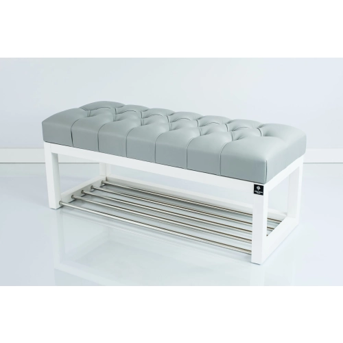 Ławka Pufa Pikowana Ekoskóra Popiel Guzik Tapicerowany LPP-4 + Wieszak Ścienny WDC-5 Kolory