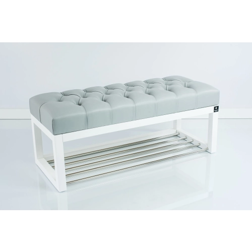 Ławka Pufa Pikowana Ekoskóra Popiel Guzik Tapicerowany LPP-4 + Wieszak Ścienny WDC-5 Kolory