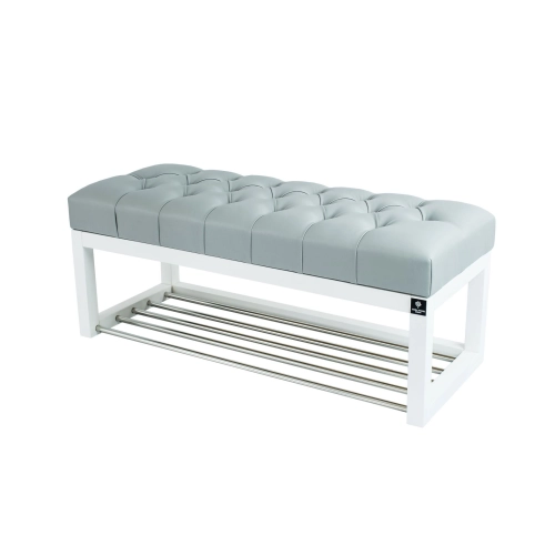 Ławka Pufa Pikowana Ekoskóra Popiel Guzik Tapicerowany LPP-4 + Wieszak Ścienny WDC-5 Kolory