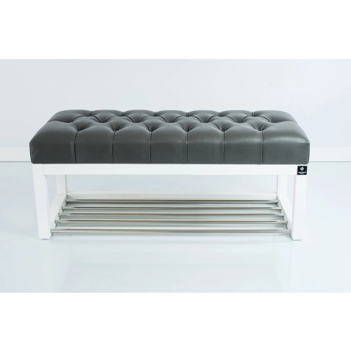 Ławka Pufa Pikowana Ekoskóra Grafit Guzik Tapicerowany LPP-4 + Wieszak Ścienny WDC-5 Kolory