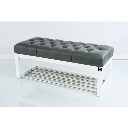 Ławka Pufa Pikowana Ekoskóra Grafit Guzik Tapicerowany LPP-4 + Wieszak Ścienny WDC-5 Kolory