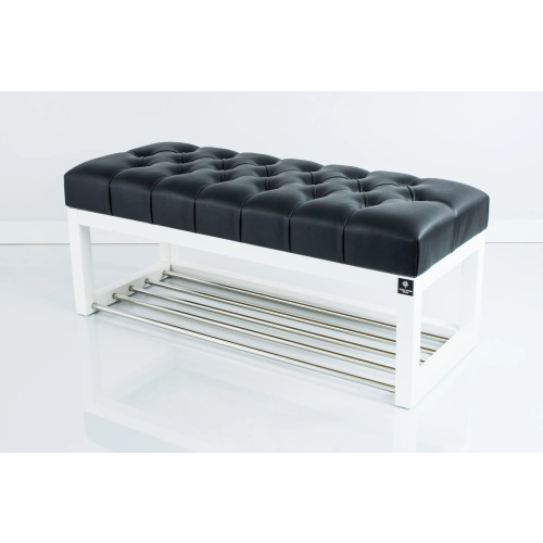 Ławeczka Pufa Pikowana  Ekoskóra Czarny Guzik Tapicerowany LPP-4 + Wieszak Ścienny WDC-17 Kolory