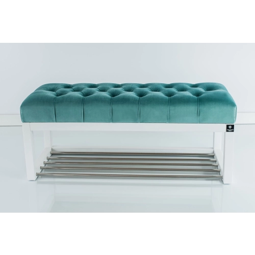 Ławka Pufa Pikowana Mięta Guzik Tapicerowany LPP-4 + Wieszak Ścienny WDC-5 Kolory