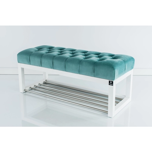 Ławka Pufa Pikowana Mięta Guzik Tapicerowany LPP-4 + Wieszak Ścienny WDC-5 Kolory