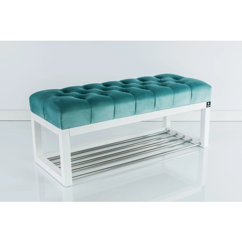 Ławka Pufa Pikowana Mięta Guzik Tapicerowany LPP-4 + Wieszak Ścienny WDC-5 Kolory