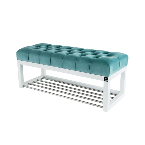 Ławka Pufa Pikowana Mięta Guzik Tapicerowany LPP-4 + Wieszak Ścienny WDC-5 Kolory