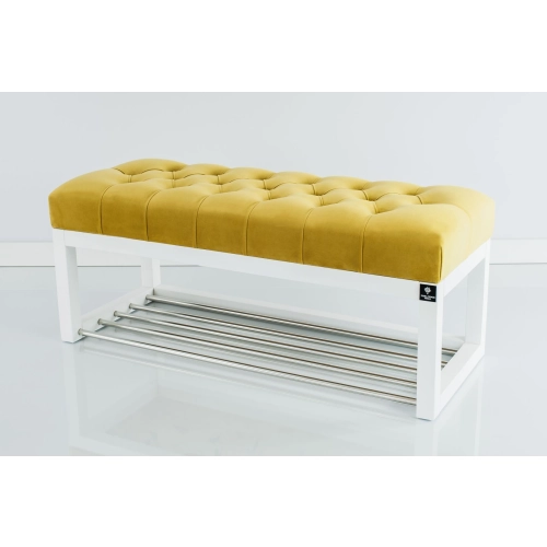 Ławeczka Pufa Pikowana Żółty Guzik Tapicerowany LPP-4 + Wieszak Ścienny WDC-17 Kolory