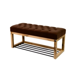 Ławeczka Pufa Pikowana Brązowy Guzik Tapicerowany Dębowa Loft LPP-4 Rozmiary od 50 cm do 200 cm