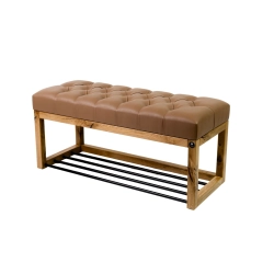 Ławeczka Pufa Pikowana Ekoskóra Brązowy Guzik Tapicerowany Dębowa Loft LPP-4 Rozmiary od 50 cm do 200 cm