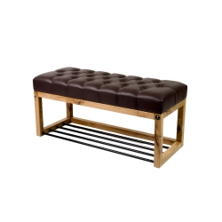 Ławeczka Pufa Pikowana Ekoskóra Brązowy Guzik Tapicerowany Dębowa Loft LPP-4 Rozmiary od 50 cm do 200 cm