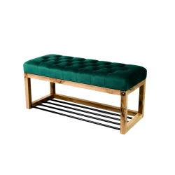 Ławeczka Pufa Pikowana Butelkowa Zieleń Guzik Tapicerowany Dębowa Loft LPP-4 Rozmiary od 50 cm do 200 cm