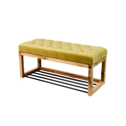Ławeczka Pufa Pikowana Cytrynowa Żółcień Guzik Tapicerowany Dębowa Loft LPP-4 Rozmiary od 50 cm do 200 cm