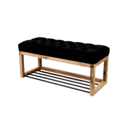 Ławeczka Pufa Pikowana Czarny Guzik Tapicerowany Dębowa Loft LPP-4 Rozmiary od 50 cm do 200 cm