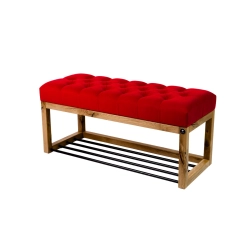 Ławeczka Pufa Pikowana Czerwony Guzik Tapicerowany Dębowa Loft LPP-4 Rozmiary od 50 cm do 200 cm