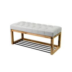 Ławeczka Pufa Pikowana Ekoskóra Popiel Guzik Tapicerowany Dębowa Loft LPP-4 Rozmiary od 50 cm do 200 cm