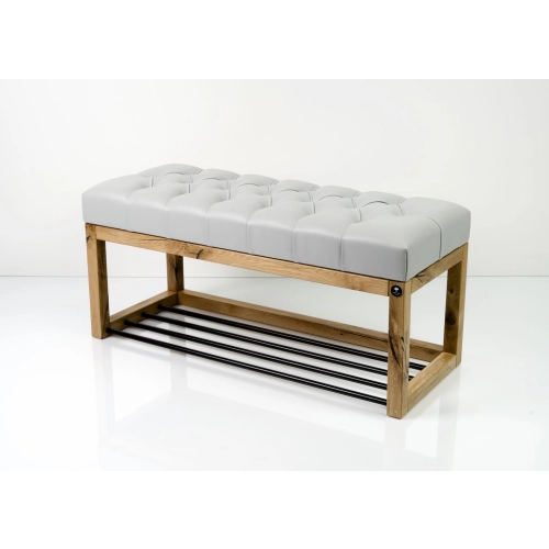 Ławeczka Pufa Pikowana Ekoskóra Popiel Guzik Tapicerowany Dębowa Loft LPP-4 Rozmiary od 50 cm do 200 cm