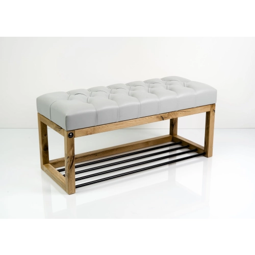 Ławeczka Pufa Pikowana Ekoskóra Popiel Guzik Tapicerowany Dębowa Loft LPP-4 Rozmiary od 50 cm do 200 cm
