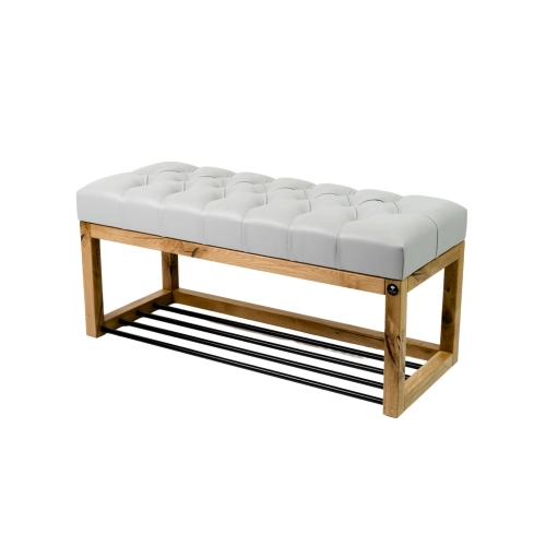 Ławeczka Pufa Pikowana Ekoskóra Popiel Guzik Tapicerowany Dębowa Loft LPP-4 Rozmiary od 50 cm do 200 cm