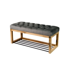 Ławeczka Pufa Pikowana Szary Guzik Tapicerowany Dębowa Loft LPP-4 Rozmiary od 50 cm do 200 cm
